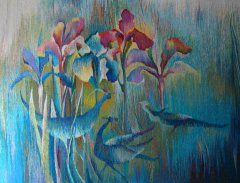 Цветение ирисов. 2013.Гобелен,ручное ткачество. 107х144