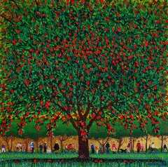 Изобилие-яблоня. 2017. Холст, масло, сусальное золото. 100х100