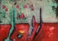 Натюрморт на красной скатерти. 2000. Бумага, акварель. 50х70