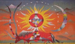 Красный бык. Гобелен.2010.Шерсть, акрил, шелк, ручное ткачество. 130х210