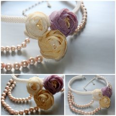 Колье &laquo;Розы и жемчуг&raquo;. 2015. Бисер, чешский жемчуг, плетение